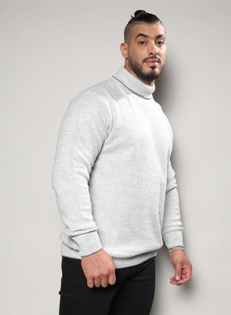 Instafab Plus  Men's Beige Herringbone Knitted Pullover Sweater For Casual Wear | Turtle Neck | Long Sleeve | Pull On Closure | Woll sweater Crafted With Comfort Fit For Everyday Wear for Men | Best Price UAE