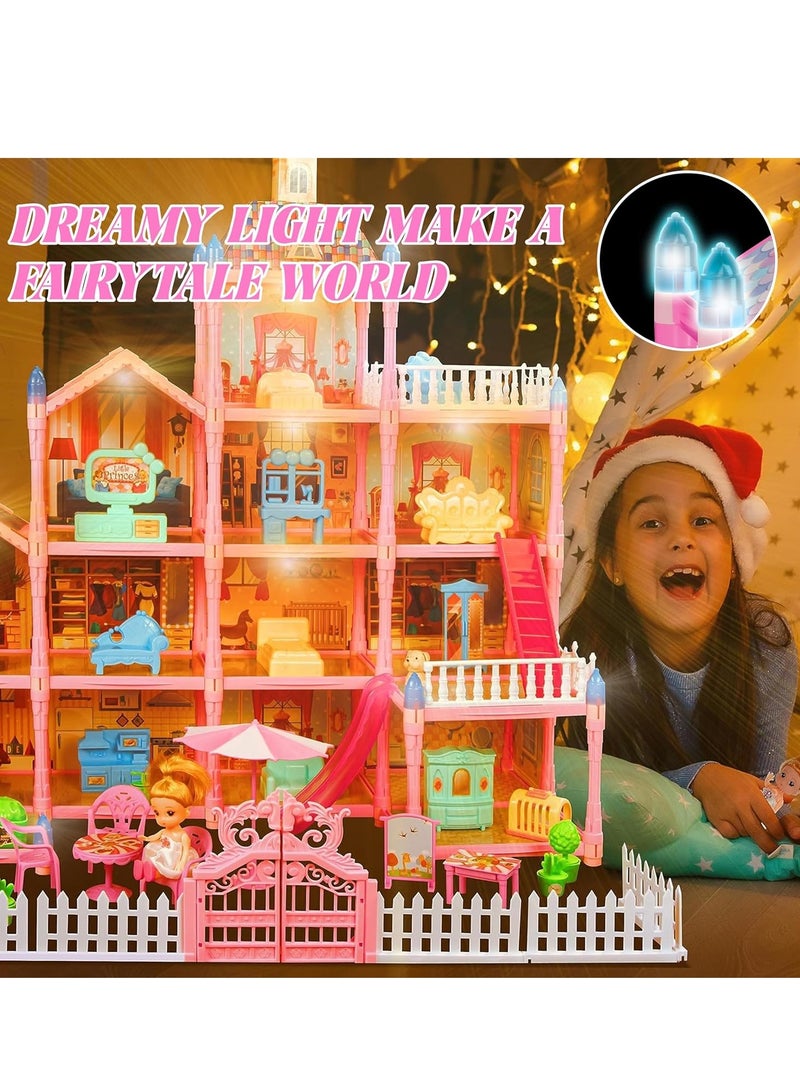 Doll House for Girls,13 Rooms Dollhouse with Dolls Figure, Puppies,Furnitures, Accessories, LED Light, Toddler Playhouse Gift for for 3 4 5 6 7 8 9 10 Year Old Girls Toys (Pink)  - Image 4