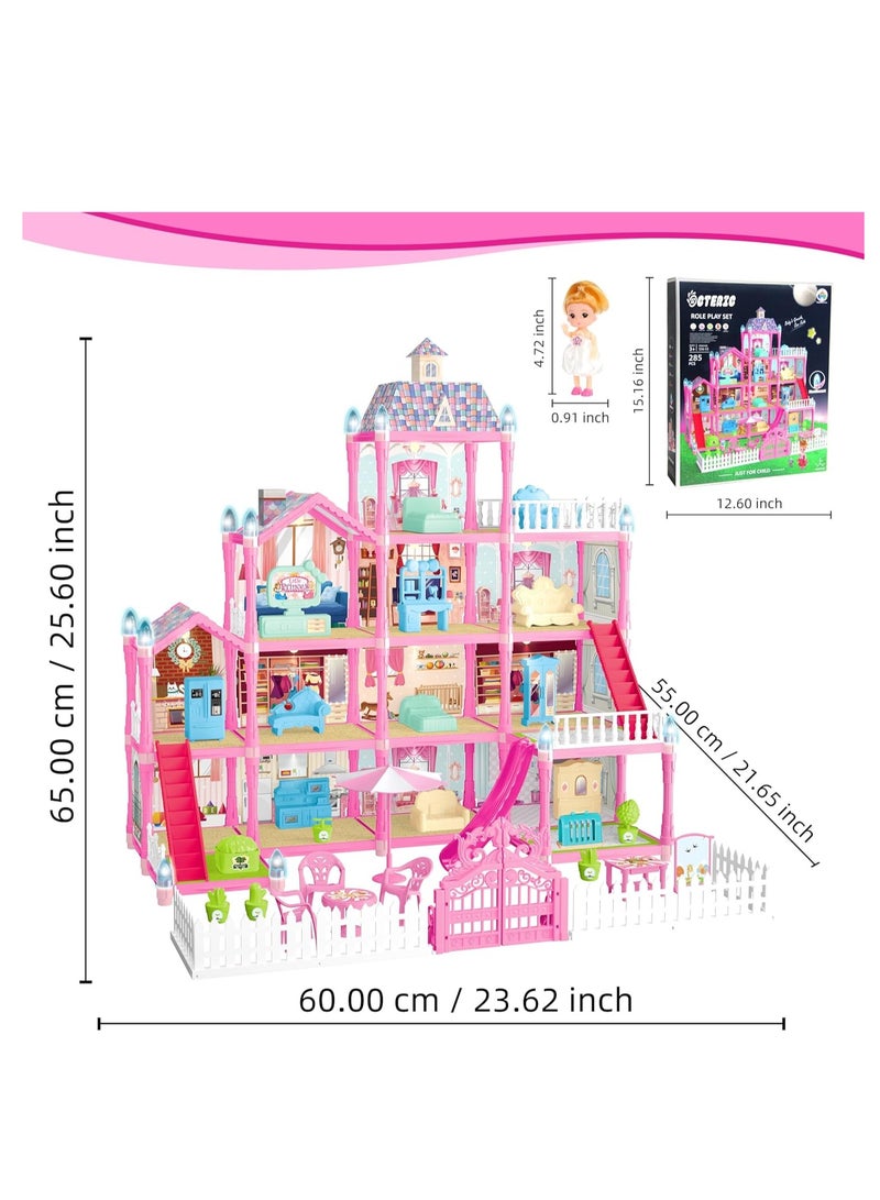 Doll House for Girls,13 Rooms Dollhouse with Dolls Figure, Puppies,Furnitures, Accessories, LED Light, Toddler Playhouse Gift for for 3 4 5 6 7 8 9 10 Year Old Girls Toys (Pink)  - Image 5