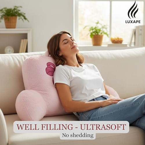 Luxape Bow Backrest Pillow Bow Reading Pillow with Pink Bow Design – Soft Plush Fabric Pillow with Armrests for Bed, Couch, Dorm or Lounge – Supportive Bed Rest Cushion, 29 x 16.5 Inches (74 x 42 cm) (Pink) - Image 3