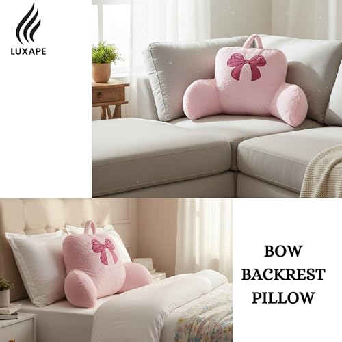 Luxape Bow Backrest Pillow Bow Reading Pillow with Pink Bow Design – Soft Plush Fabric Pillow with Armrests for Bed, Couch, Dorm or Lounge – Supportive Bed Rest Cushion, 29 x 16.5 Inches (74 x 42 cm) (Pink) - Image 4