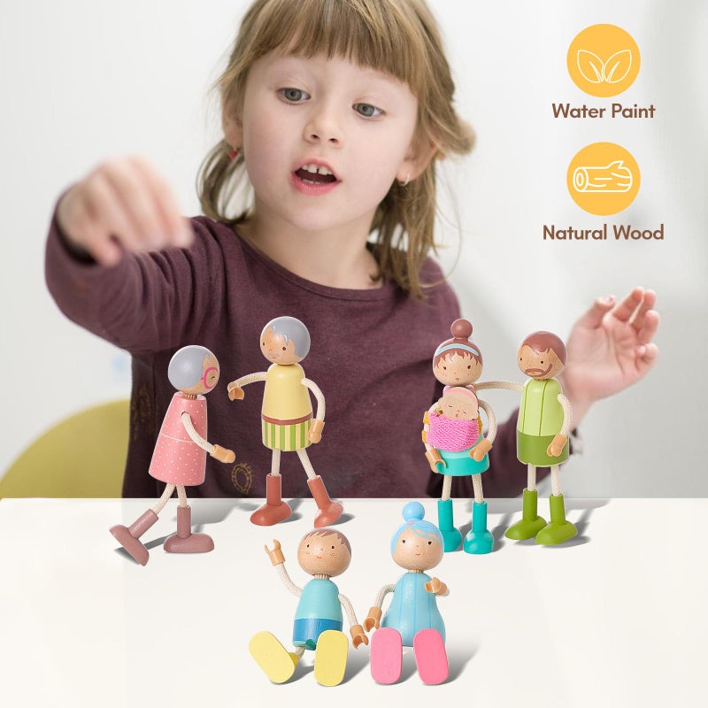 Giant bean Wooden Family Dolls Set of 7 for Dollhouse, Dollhouse People Miniature Dollhouse Accessories Toy for Boys Girls Kids Pretend Play 3 Years up - Image 5