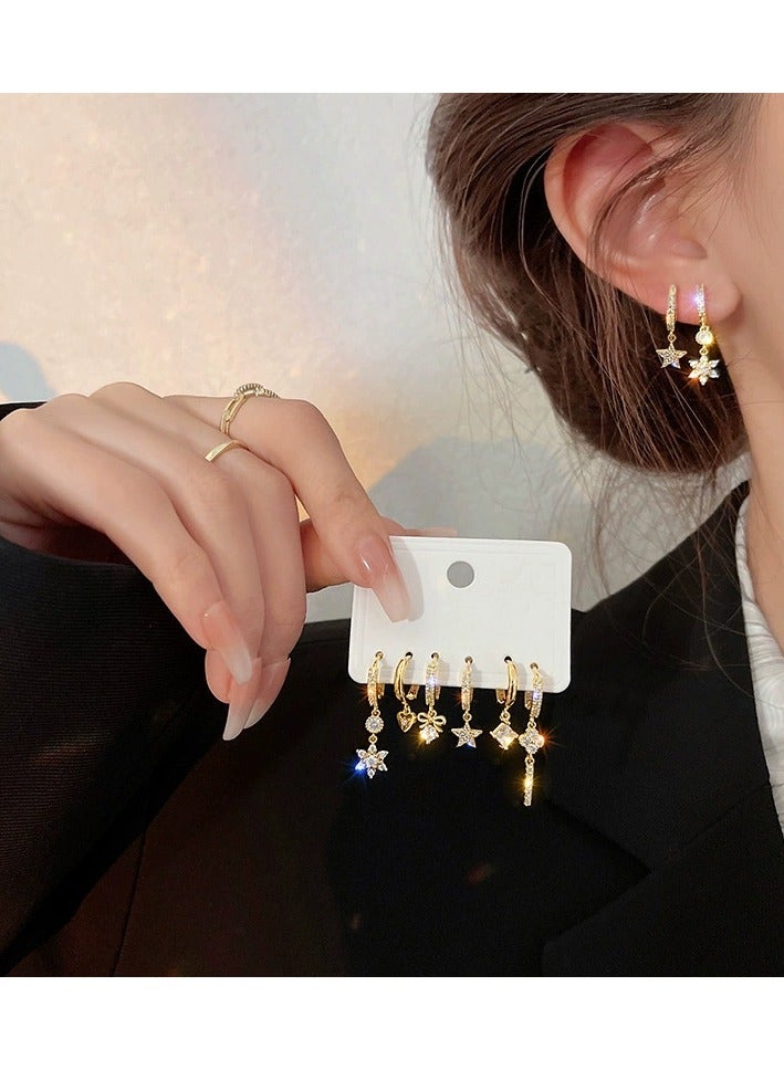 Goolsky 2025 Star-Themed Ear Cuff Earring Set – 6 Pairs Fashion Lightweight Hoops & Studs for Women, Elegant Dainty Jewelry Pack - Image 1
