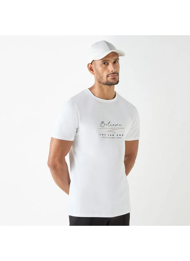 Iconic Slogan Print T-shirt with Short Sleeves and Crew Neck