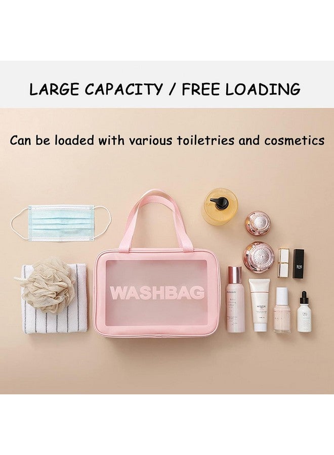 ULTRONEX Clear Makeup Pouch Set, Cosmetic Organizer Bag for Women and Girls Travel Waterproof Toiletries Storage Kit (Set of 3 Light Pink) - Image 3