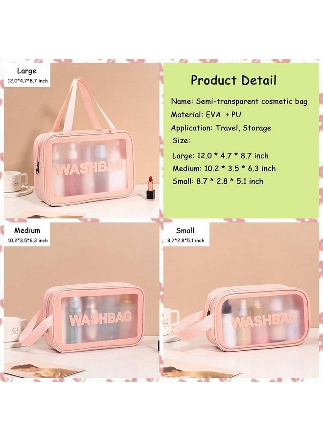 ULTRONEX Clear Makeup Pouch Set, Cosmetic Organizer Bag for Women and Girls Travel Waterproof Toiletries Storage Kit (Set of 3 Light Pink) - Image 2