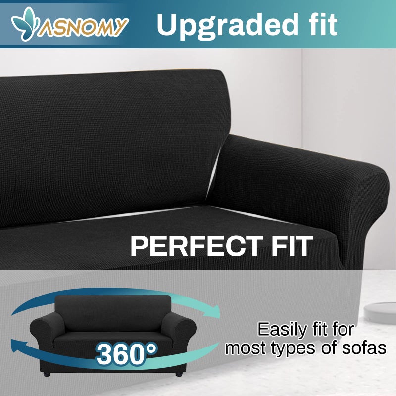 Asnomy Sofa Covers for 2 Cushion Couch Stretch loveseat Cover Slipcovers, Pet Protector Furniture Covers for Dogs Cats Spandex Jacquard Fabric Small Checksï¼ˆMediumï¼Œ Blackï¼‰ - Image 5