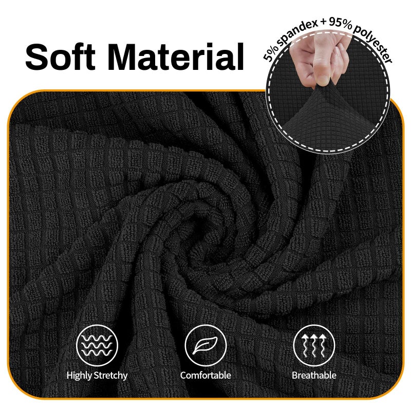Asnomy Sofa Covers for 2 Cushion Couch Stretch loveseat Cover Slipcovers, Pet Protector Furniture Covers for Dogs Cats Spandex Jacquard Fabric Small Checksï¼ˆMediumï¼Œ Blackï¼‰ - Image 3