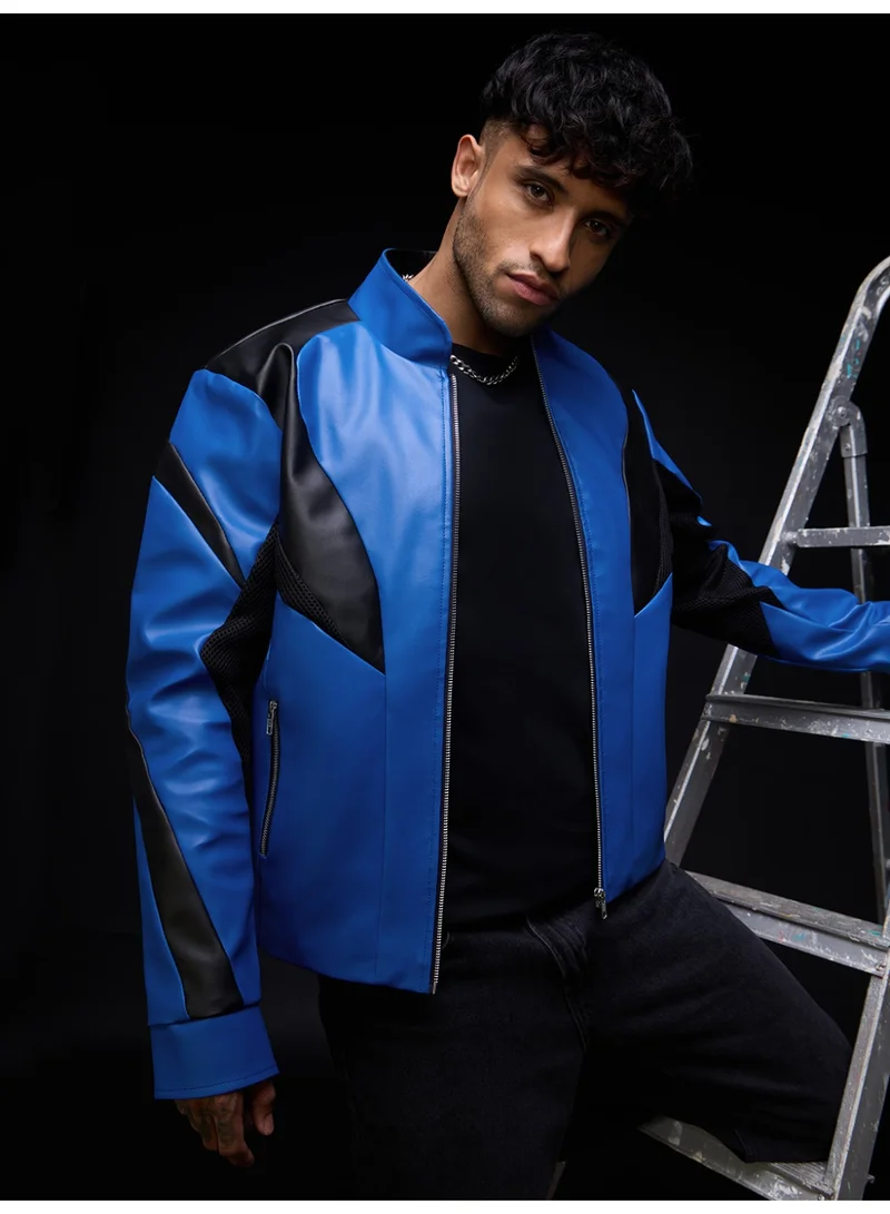 The Souled Store  The Souled Store: Blue Ranger Men and Boys Full Sleeves Mandarin Collar Blue and Black Colour-Block Polyester Regular Fit Breathable Mesh Inserts Zippered Closure Winter Jacket  | Best Price UAE