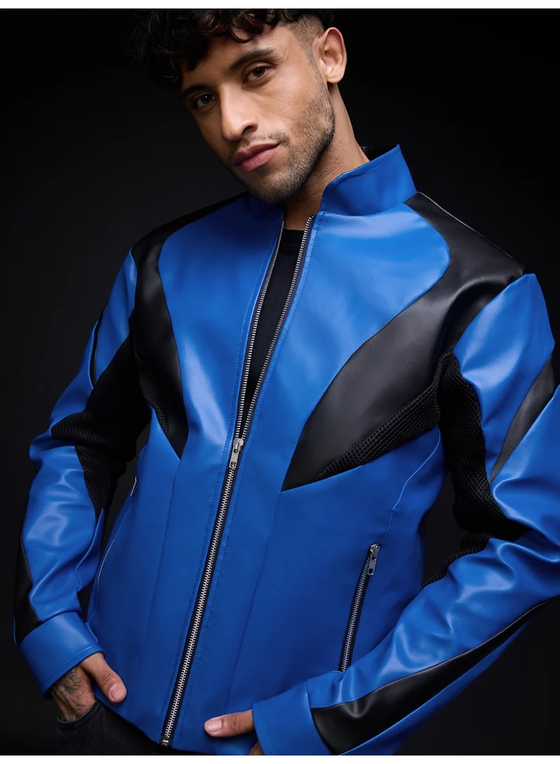 The Souled Store  The Souled Store: Blue Ranger Men and Boys Full Sleeves Mandarin Collar Blue and Black Colour-Block Polyester Regular Fit Breathable Mesh Inserts Zippered Closure Winter Jacket  | Best Price UAE