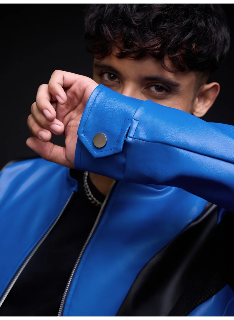 The Souled Store  The Souled Store: Blue Ranger Men and Boys Full Sleeves Mandarin Collar Blue and Black Colour-Block Polyester Regular Fit Breathable Mesh Inserts Zippered Closure Winter Jacket  | Best Price UAE