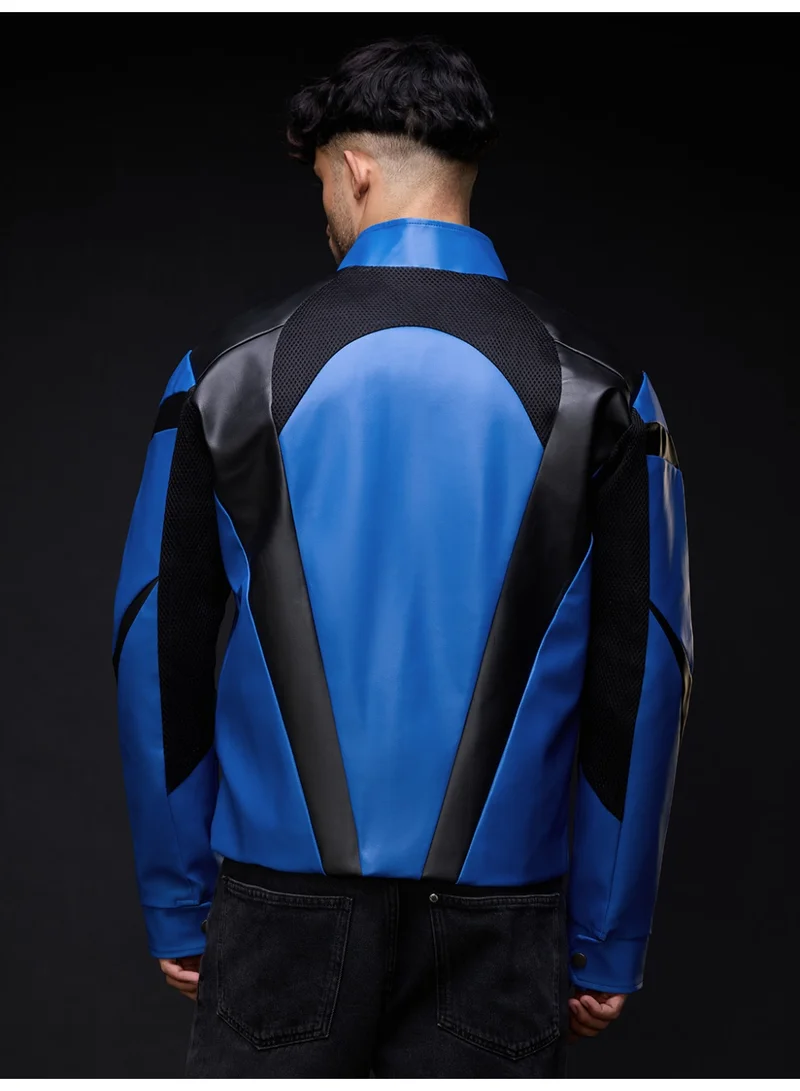 The Souled Store  The Souled Store: Blue Ranger Men and Boys Full Sleeves Mandarin Collar Blue and Black Colour-Block Polyester Regular Fit Breathable Mesh Inserts Zippered Closure Winter Jacket  | Best Price UAE