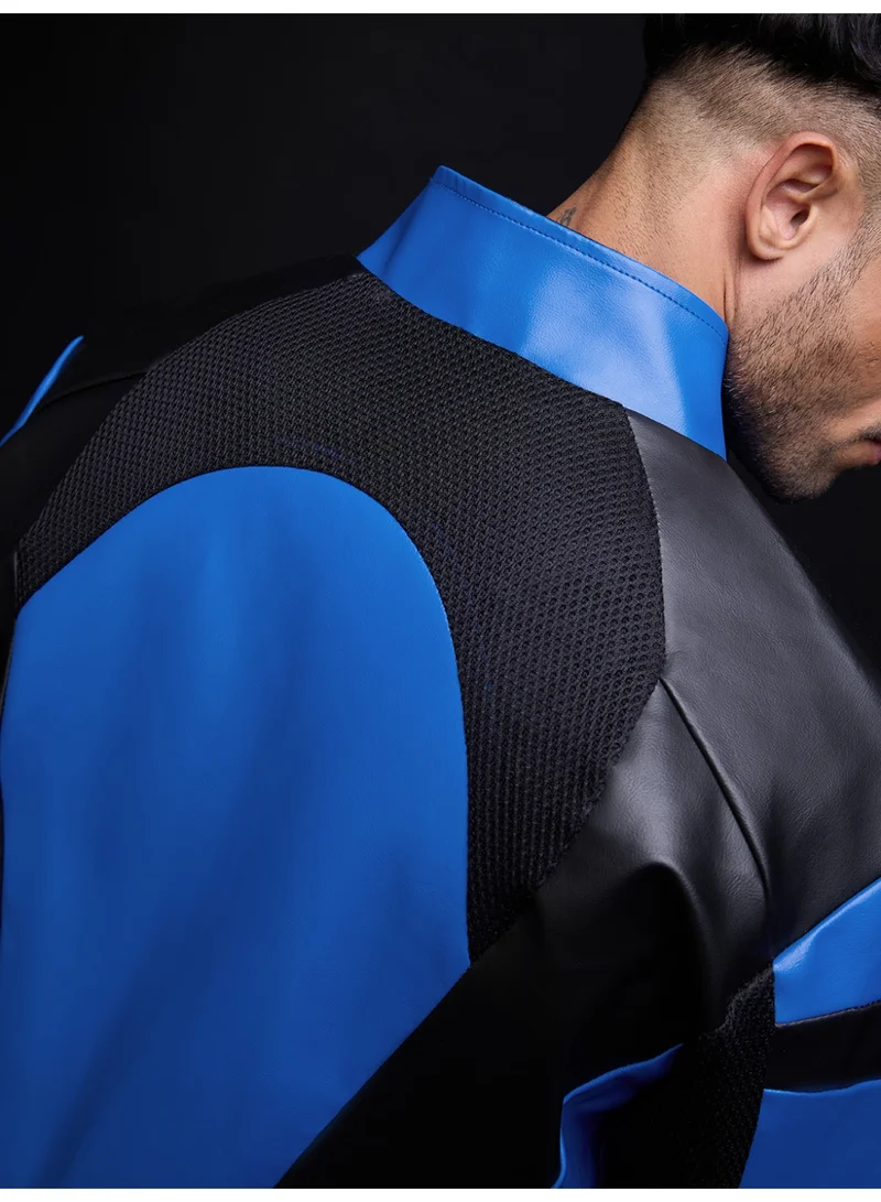 The Souled Store  The Souled Store: Blue Ranger Men and Boys Full Sleeves Mandarin Collar Blue and Black Colour-Block Polyester Regular Fit Breathable Mesh Inserts Zippered Closure Winter Jacket  | Best Price UAE