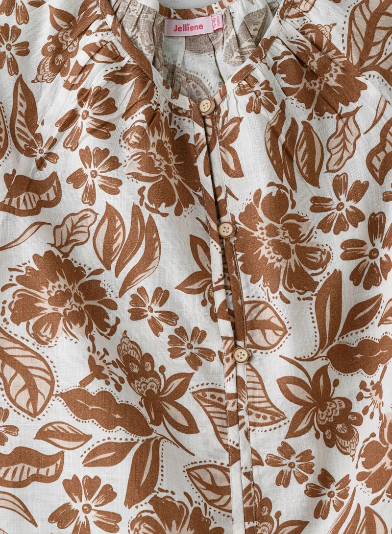 Jelliene Girls' Brown Floral Button-Down Top
