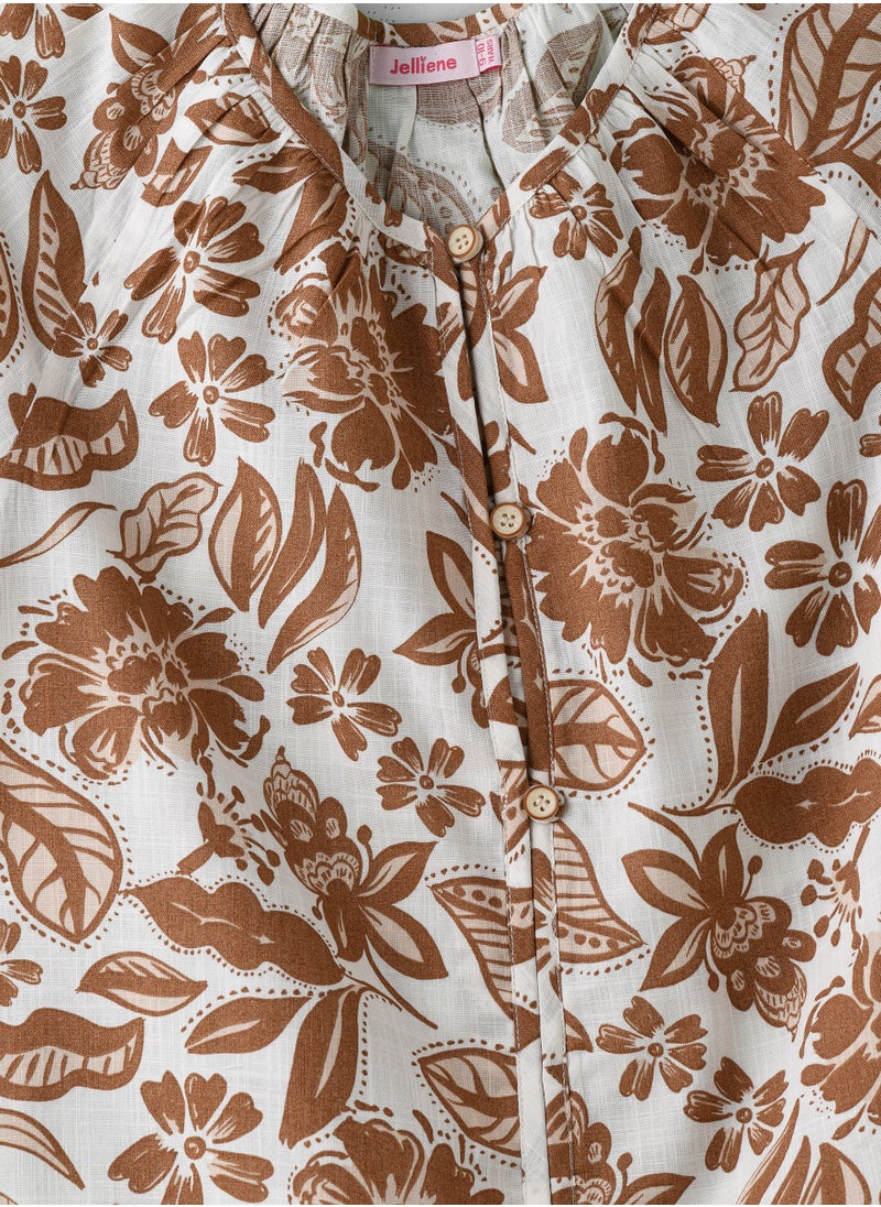Jelliene Girls' Brown Floral Button-Down Top  - Image 3