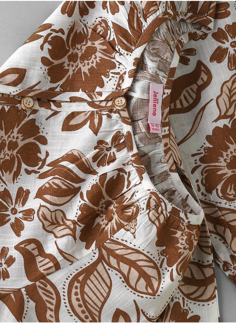 Jelliene Girls' Brown Floral Button-Down Top  - Image 4