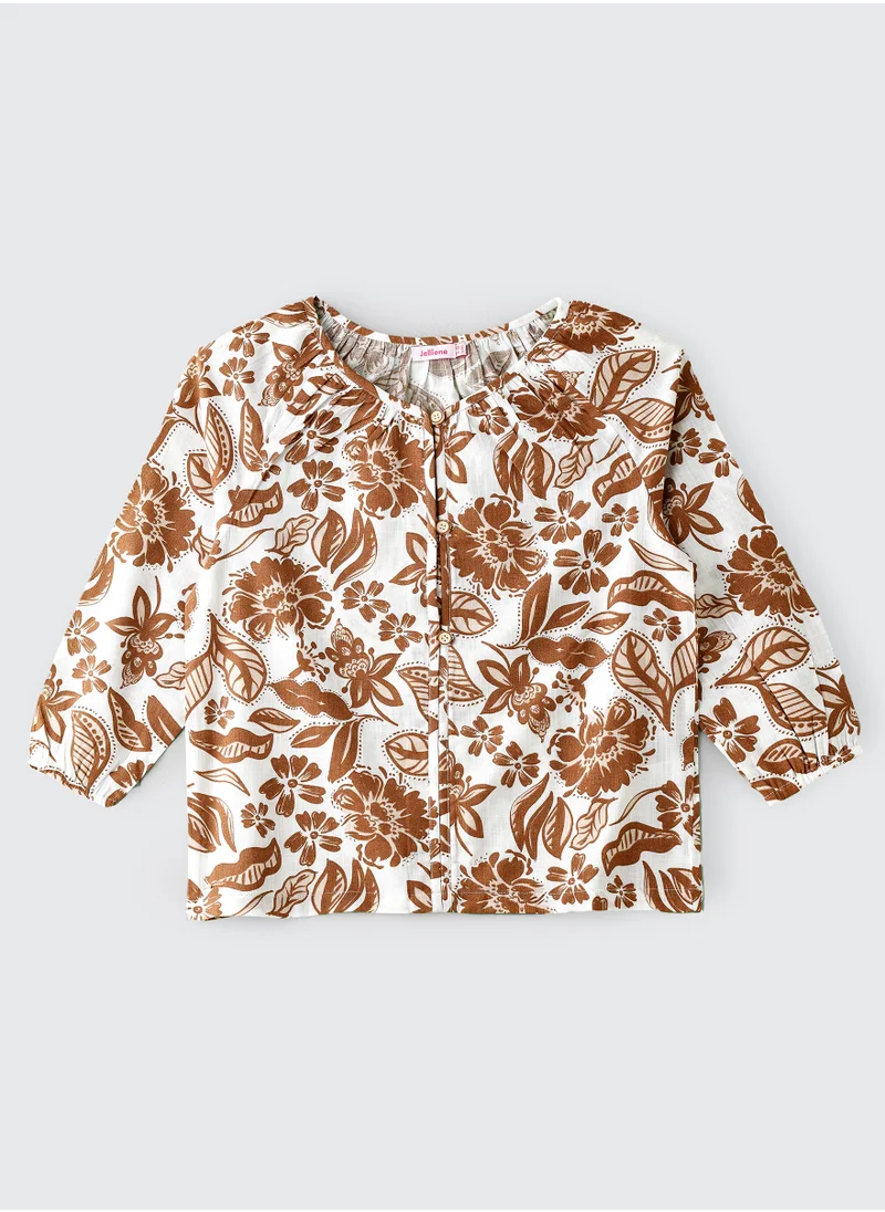 Jelliene Girls' Brown Floral Button-Down Top