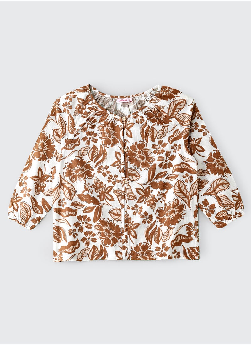 Jelliene Girls' Brown Floral Button-Down Top  - Image 1