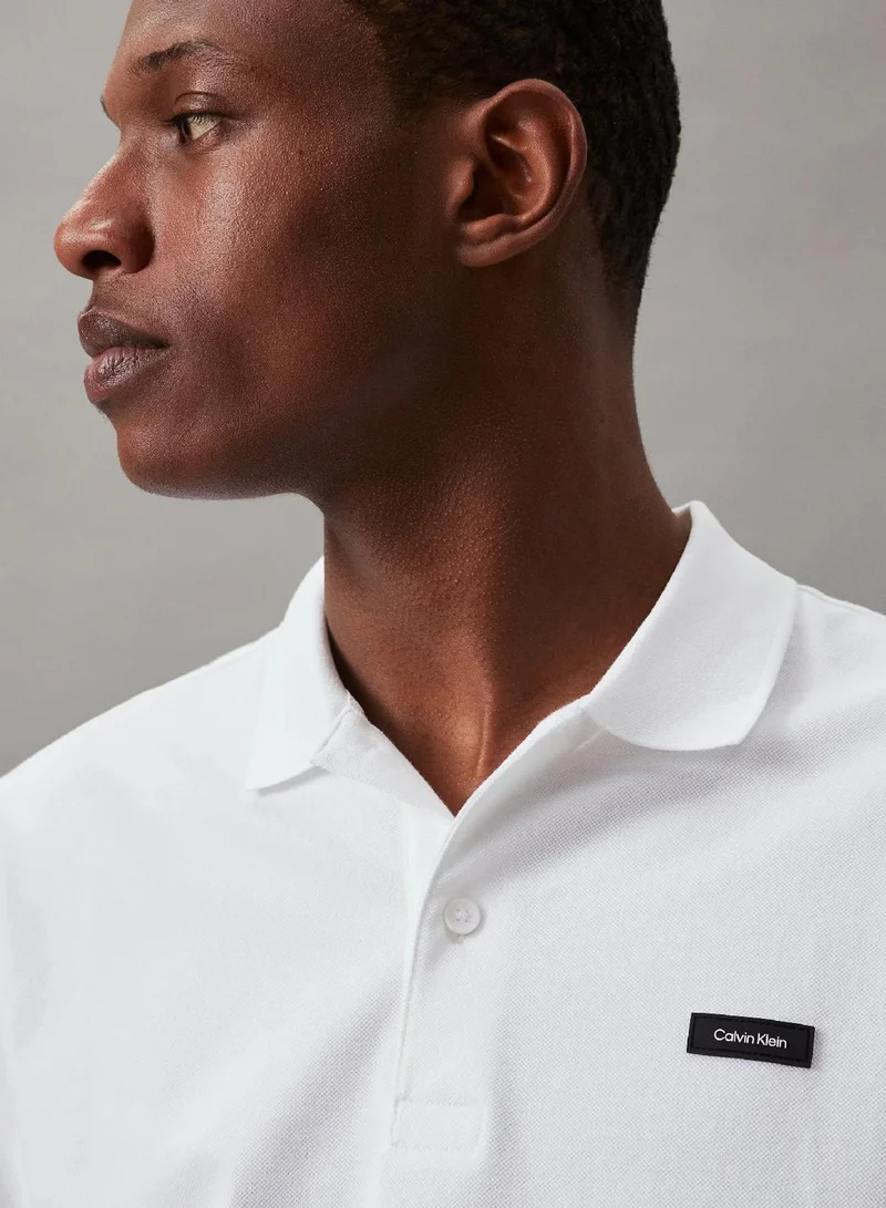 Calvin Klein Bright White Slim Stretch Pique Polo Shirt for Men | Best Price UAE