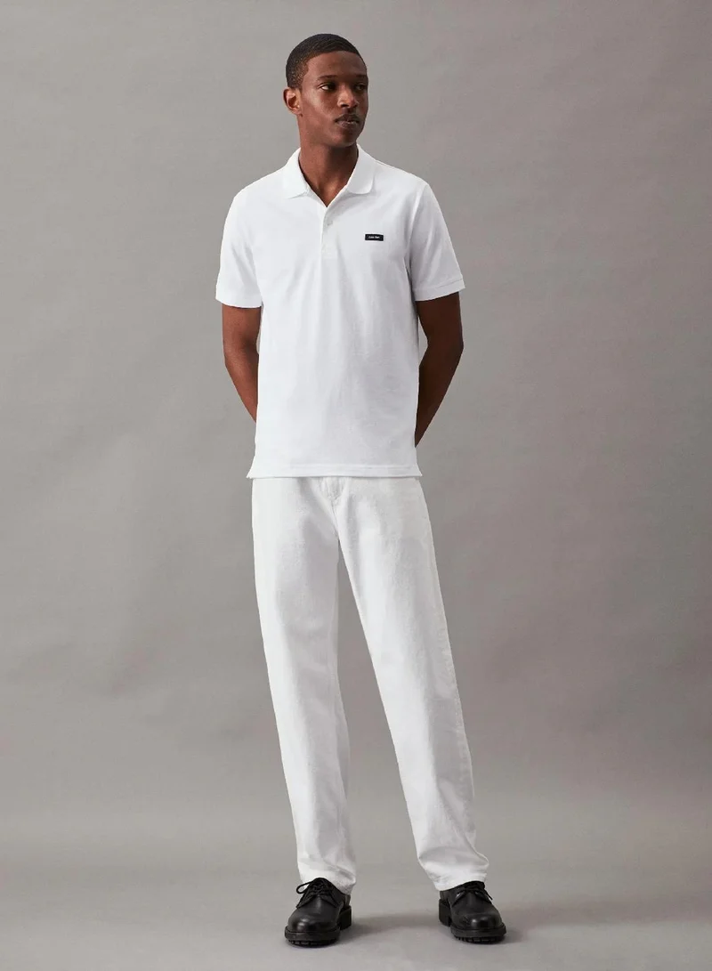 Calvin Klein Bright White Slim Stretch Pique Polo Shirt for Men | Best Price UAE