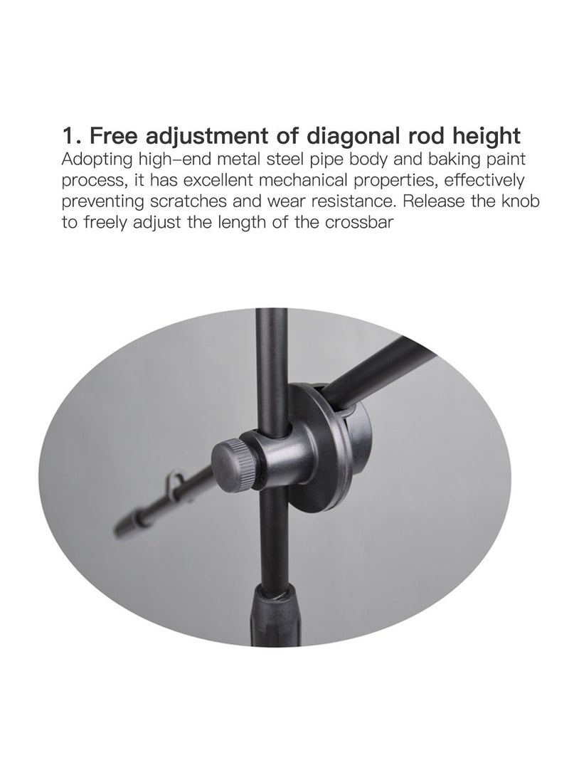 Sharpdo - Adjustable Microphone Stand, Double Microphone Clip, Weighted Base, Stage Tripod Microphone Stand, Floor Stand, With Carrying Bag, 80-160cm - Image 1