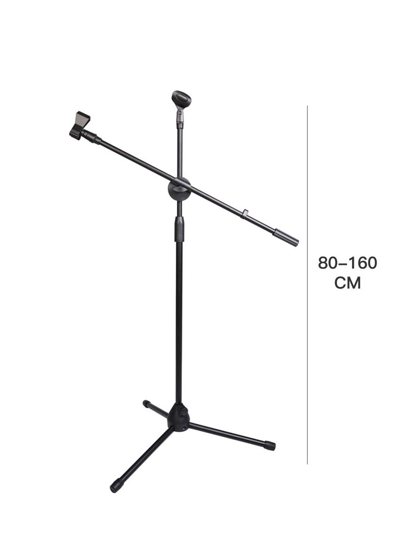 Sharpdo - Adjustable Microphone Stand, Double Microphone Clip, Weighted Base, Stage Tripod Microphone Stand, Floor Stand, With Carrying Bag, 80-160cm - Image 1