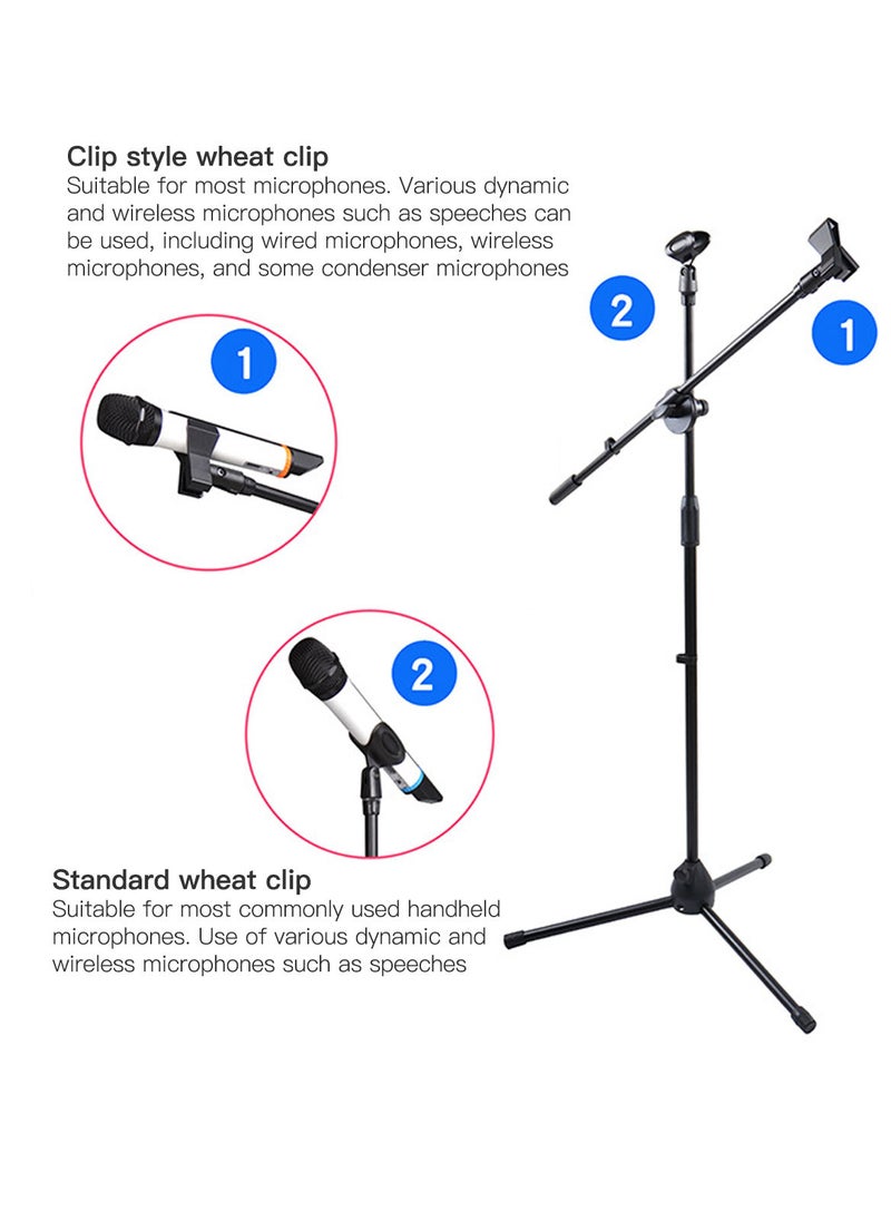 Sharpdo - Adjustable Microphone Stand, Double Microphone Clip, Weighted Base, Stage Tripod Microphone Stand, Floor Stand, With Carrying Bag, 80-160cm - Image 1