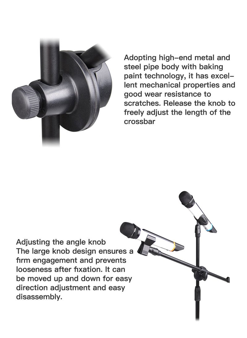 Sharpdo - Adjustable Microphone Stand, Double Microphone Clip, Weighted Base, Stage Tripod Microphone Stand, Floor Stand, With Carrying Bag, 80-160cm - Image 1