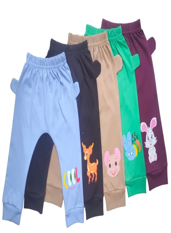 RCW Kids Baby Pants Cotton Pants Ear Design Soft Lower Payjama Leggings Regular Fit Bottom Ribs Comfortable Sleepwear Toodler Lounge Pant Pant for Boys & Girls (Pack of 5) (3-4 Year) Multicolour - Image 1