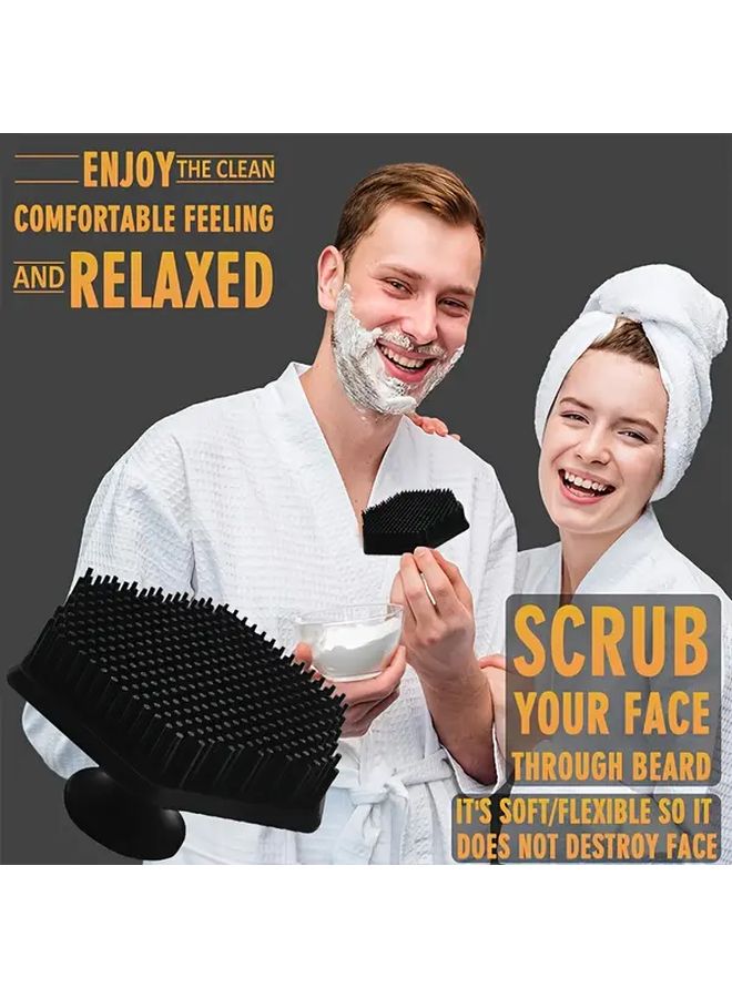 Black Mens Beard Brush Soft Rubber Bristles For Gentle Exfoliating Travel Friendly Grooming Tool - Image 1