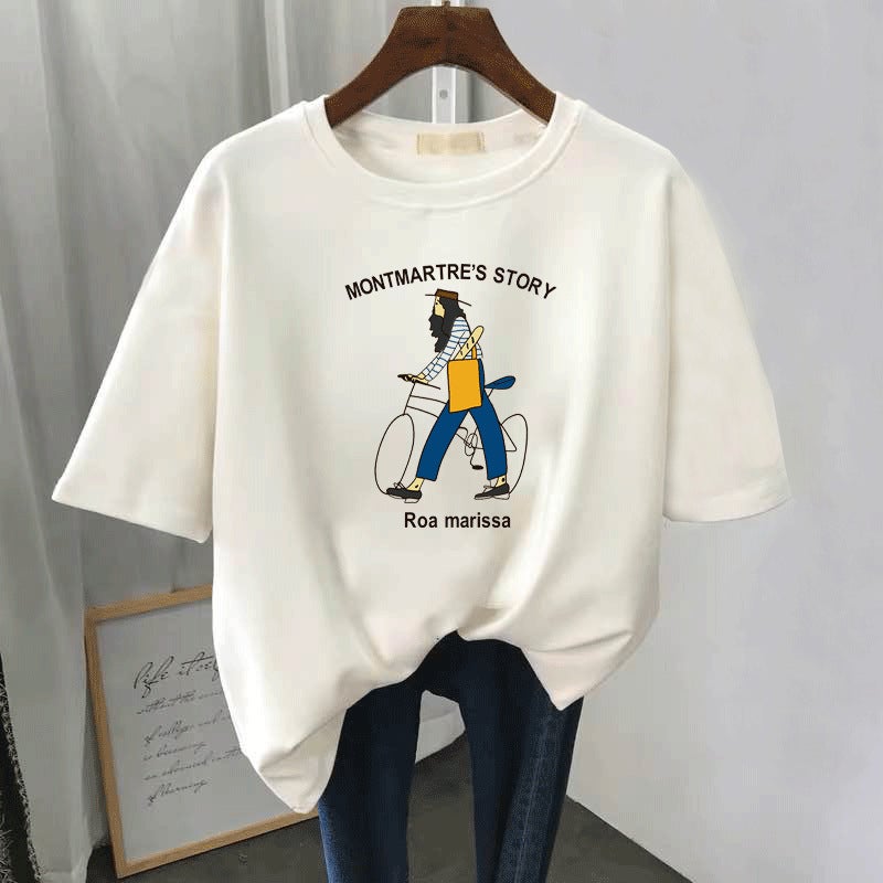 Summer Korean Short Sleeve Womens T-shirt Bicycle girl