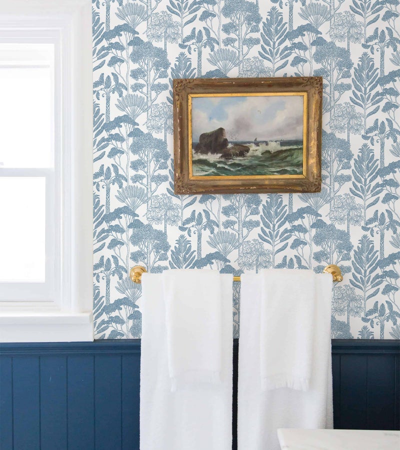 Lativo Blue and White Wallpaper Modern Peel and Stick Wallpaper Forest Tree Contact Paper for Cabinets Liner Toile Self-Adhesive Removable Boho Contact Paper for Bathroom Waterproof 17.3inW 78.7inL - Image 3