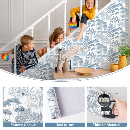 Lativo Blue and White Wallpaper Modern Peel and Stick Wallpaper Forest Tree Contact Paper for Cabinets Liner Toile Self-Adhesive Removable Boho Contact Paper for Bathroom Waterproof 17.3inW 78.7inL - Image 2
