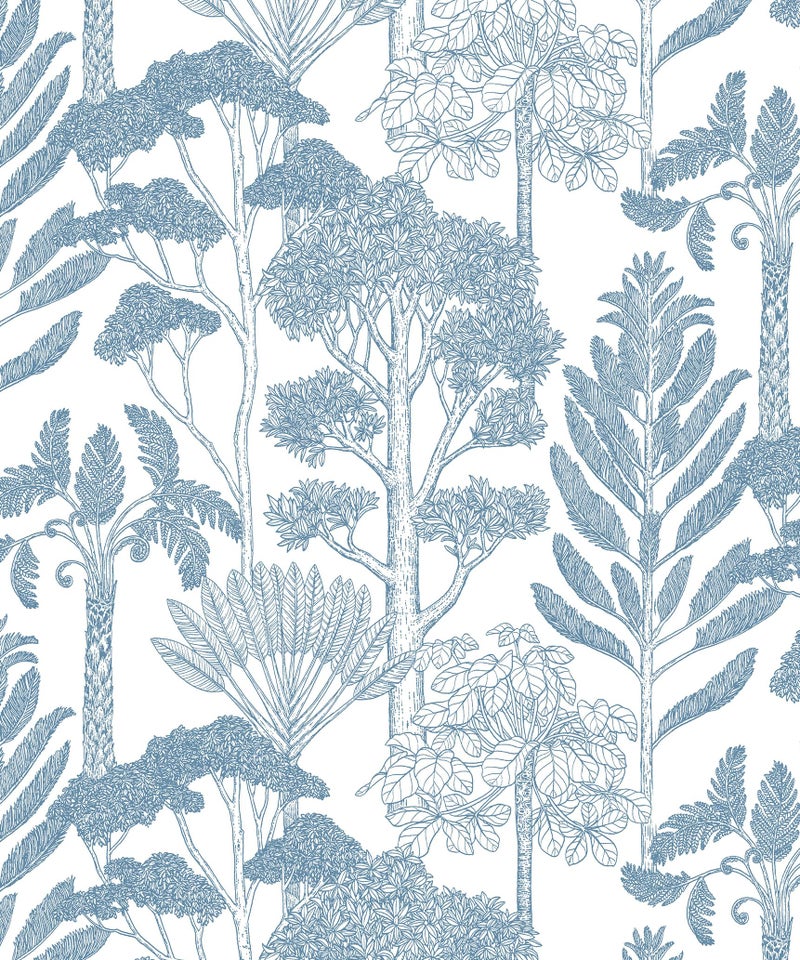 Lativo Blue and White Wallpaper Modern Peel and Stick Wallpaper Forest Tree Contact Paper for Cabinets Liner Toile Self-Adhesive Removable Boho Contact Paper for Bathroom Waterproof 17.3inW 78.7inL - Image 1