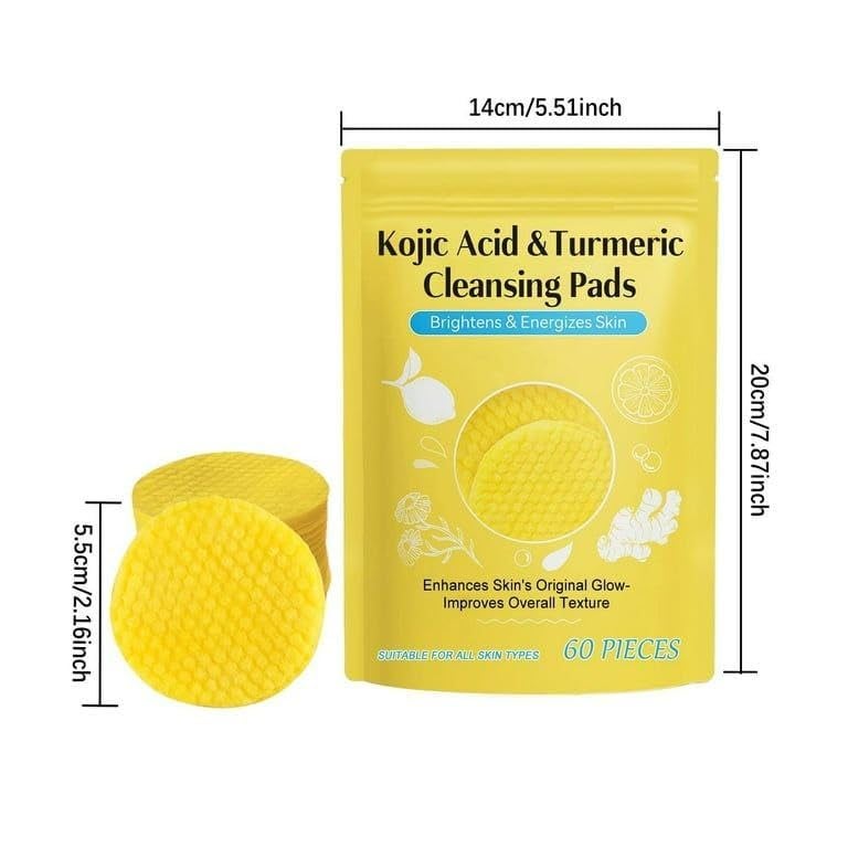 PARVY® Turmeric & Kojic Acid Face Cleansing Pads for Dark Spots, Skin Brightening & Acne Prevention | Vitamin C, Retinol & Chamomile Hydrolat | Exfoliating Turmeric Pads Suitable for all Skin Types (60Pcs) - Image 2