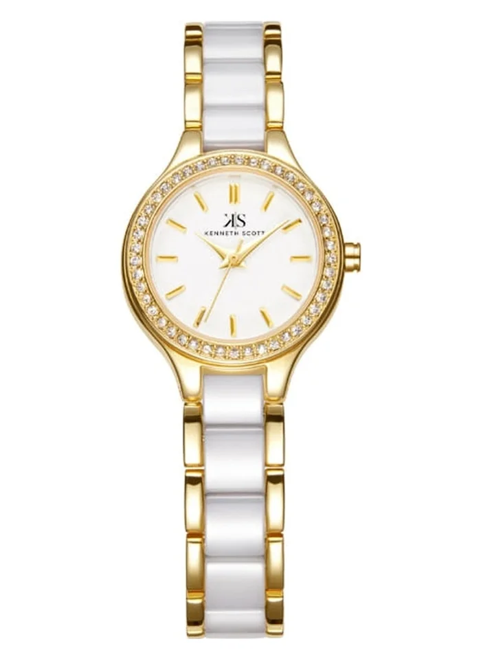 كينيث سكوت Kenneth Scott K23509-GCWW Women's Analog Display Watch & Alloy+ceramic Strap White