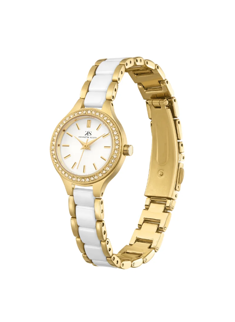 KENNETH SCOTT Women's Analog Round Shape Alloy Wrist Watch K23509-GCWW - 33 Mm