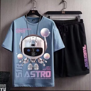 Summer short-sleeved T-shirt mens fashion brand ins loose half-sleeved youth Ruan handsome T-shirt Ice Silk sports shorts suit TZ9028 Blue - pzsku/Z7395A3A25F4D47BBFB0FZ/45/1750432435/2a004464-dbe3-4cf1-8450-189d1fe488c6