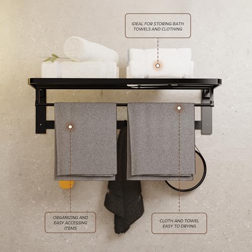 MIORAH Towel Hanger for Bathroom Basket Towel Rack and Hanger with Hooks and Bar | Best Bathroom Accessories and Organiser(Black) - Image 5