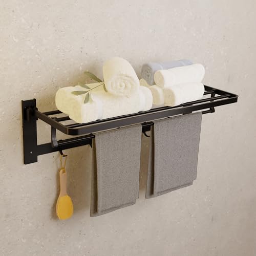MIORAH Towel Hanger for Bathroom Basket Towel Rack and Hanger with Hooks and Bar | Best Bathroom Accessories and Organiser(Black) - Image 1