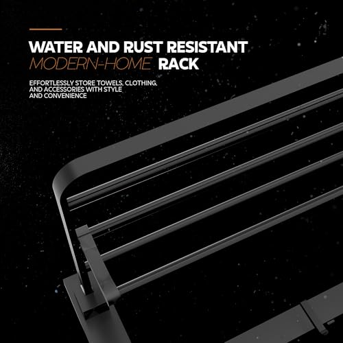 MIORAH Towel Hanger for Bathroom Basket Towel Rack and Hanger with Hooks and Bar | Best Bathroom Accessories and Organiser(Black) - Image 4
