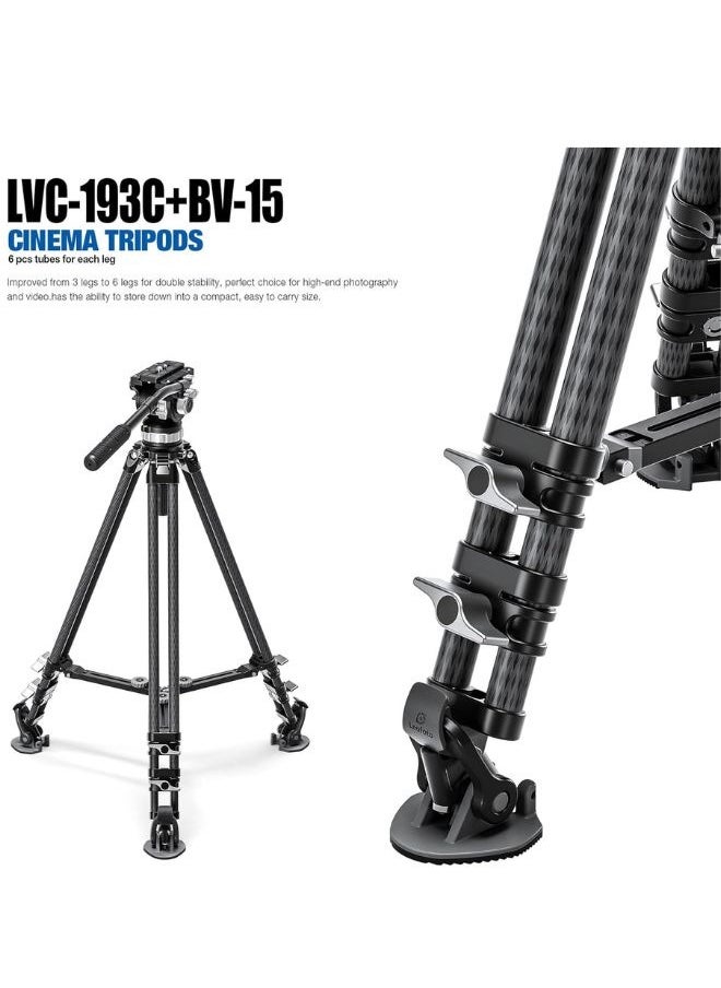 Leofoto Leofoto LVC-193C Carbon Fiber Twin Leg Video Tripod and BV-15 Fluid Head  - Image 2