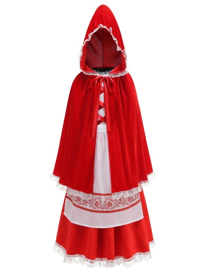 HAPNBCELE Little Red Riding Hood Costume for Girls Fancy Dress Up with Velvet Cape Cloak Halloween Christmas Cosplay Outfits(6-8Years) - Image 2