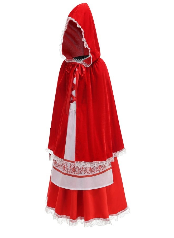 HAPNBCELE Little Red Riding Hood Costume for Girls Fancy Dress Up with Velvet Cape Cloak Halloween Christmas Cosplay Outfits(6-8Years) - Image 3