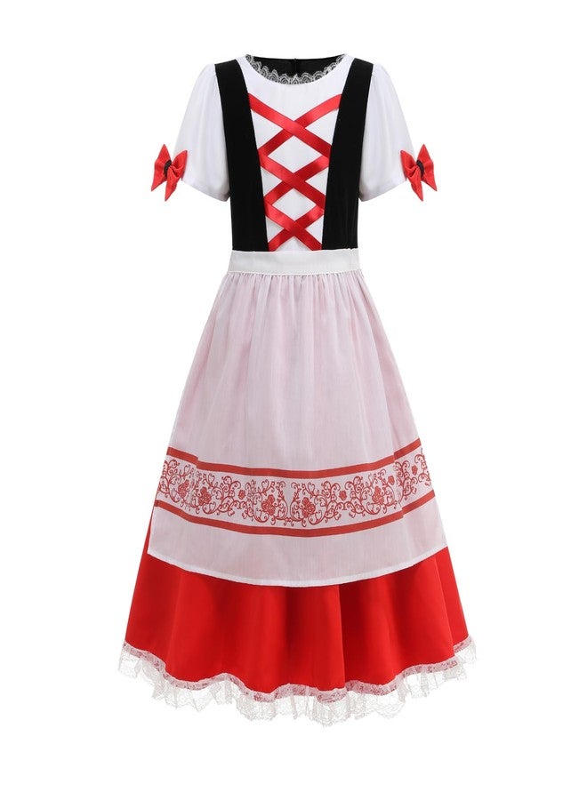 HAPNBCELE Little Red Riding Hood Costume for Girls Fancy Dress Up with Velvet Cape Cloak Halloween Christmas Cosplay Outfits(6-8Years) - Image 4