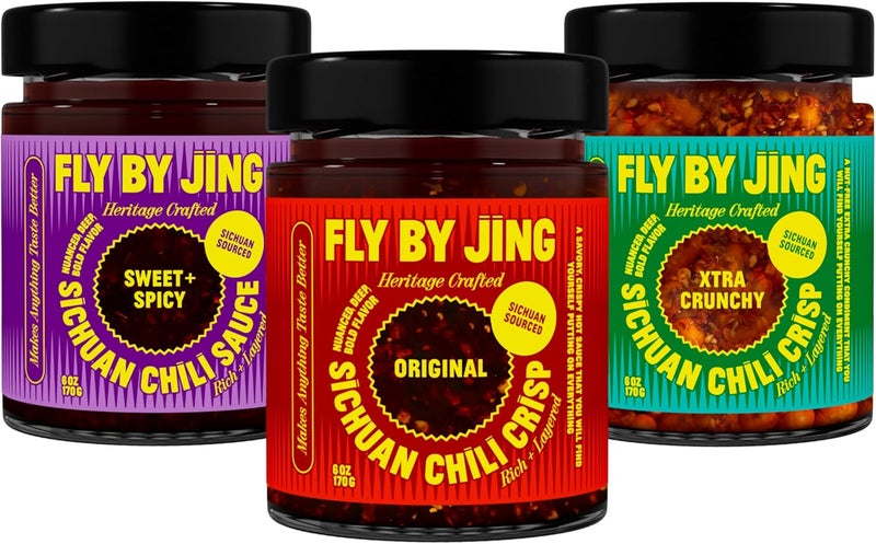 FLYBYJING Sichuan Chili Crisp Bundle - Three Premium Vegan Hot Sauces (6oz each) - Sweet + Spicy, Original, and Xtra Crunchy - Image 1