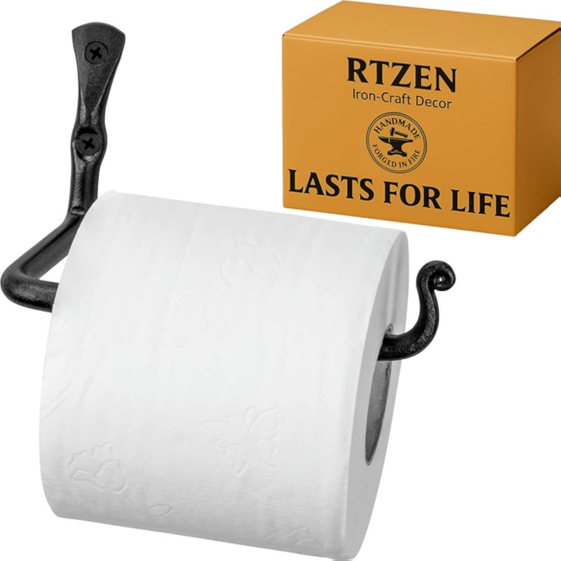 RTZEN Straight Decorative Toilet Paper Holder | Decorative Wrought Iron Handmade Black TP Roll Hanger DÃ©cor | Wall Mount Easy Installation