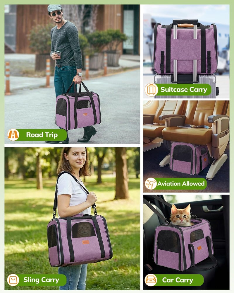 Morpilot Cat Carrier - Cat Carrier Soft for Medium or Large Cats up to 20lbs, with Dual-Sided Cushion, Secure Buckle and Foldable Bowl, Dog Carriers for Small Dogs(Purple)-17.3" L x 12.2" W x 13.4" H - Image 4