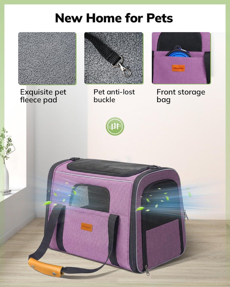 Morpilot Cat Carrier - Cat Carrier Soft for Medium or Large Cats up to 20lbs, with Dual-Sided Cushion, Secure Buckle and Foldable Bowl, Dog Carriers for Small Dogs(Purple)-17.3" L x 12.2" W x 13.4" H - Image 5