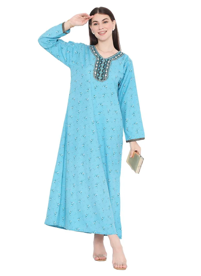 HANA & SARA MODEST WEAR WITH PRINTED AND EMBROIDERED LONG ARABIC KAFTAN JALABIYA DRESS